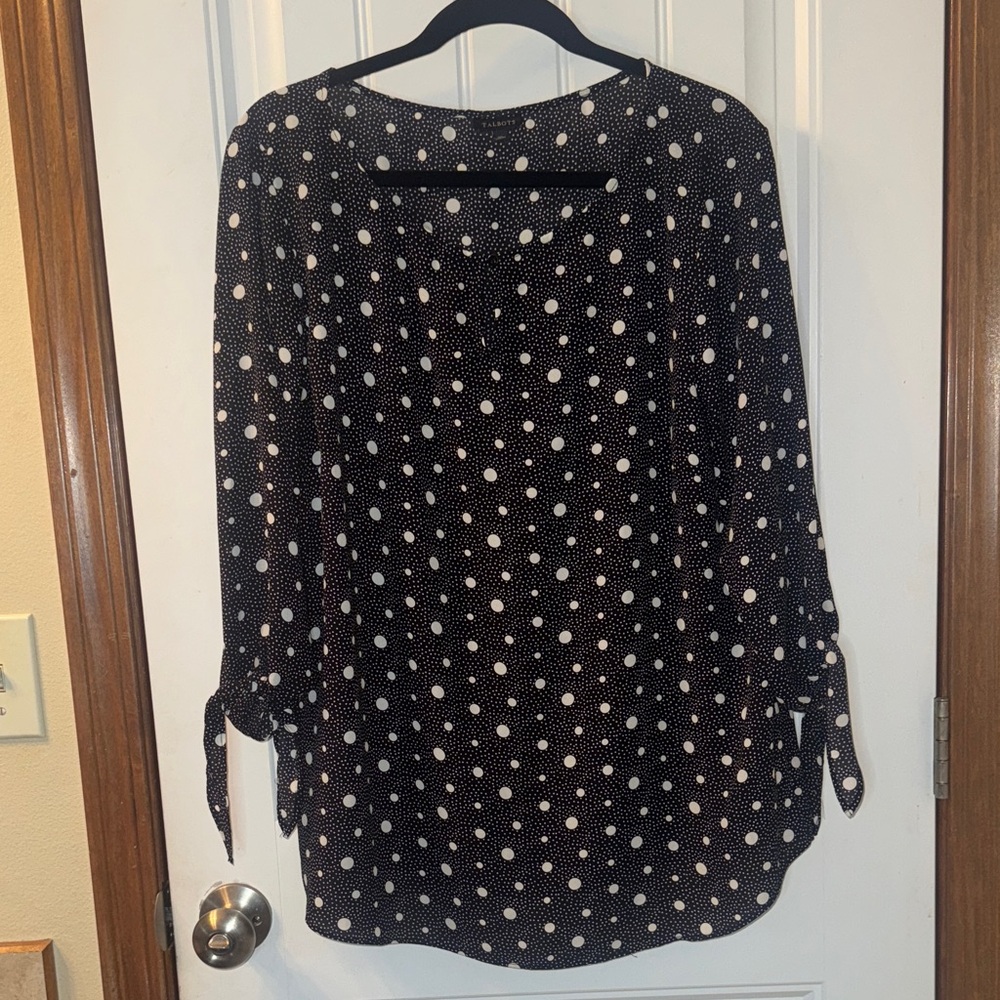 Talbots Black and White Polka Dot Tie-Cuff Blouse